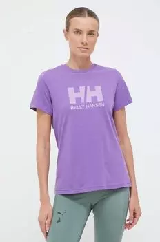 Хлопковая футболка Helly Hansen, фиолетовый