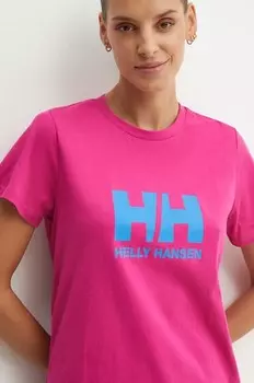 Хлопковая футболка Helly Hansen, розовый
