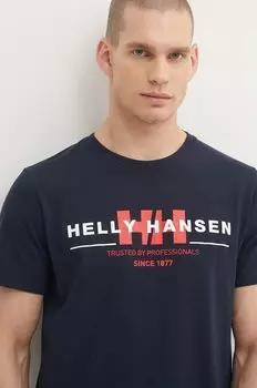 Хлопковая футболка Helly Hansen, темно-синий