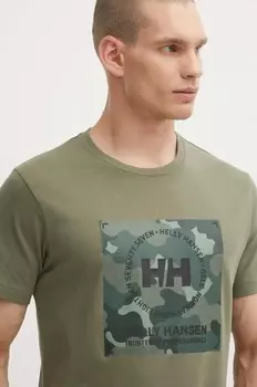 Хлопковая футболка Helly Hansen, зеленый