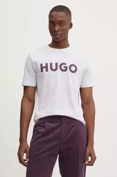 Хлопковая футболка HUGO, фиолетовый