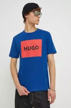 Хлопковая футболка Hugo, синий