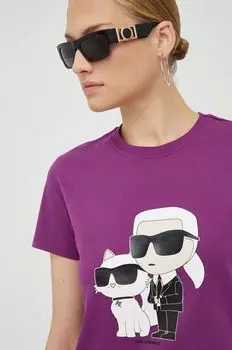 Хлопковая футболка Karl Lagerfeld, фиолетовый