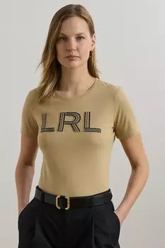Хлопковая футболка Lauren Ralph Lauren, бежевый