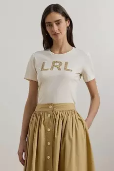Хлопковая футболка Lauren Ralph Lauren, бежевый