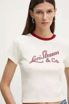Хлопковая футболка Levi's, бежевый