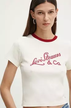 Хлопковая футболка Levi's, бежевый