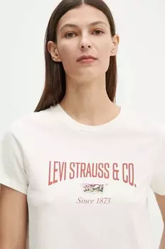 Хлопковая футболка Levi's, бежевый