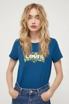 Хлопковая футболка Levi's, бирюзовый