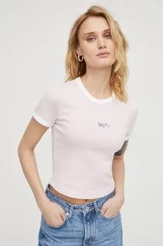 Хлопковая футболка Levi's, розовый