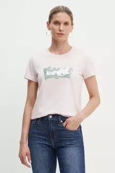 Хлопковая футболка Levi's, розовый