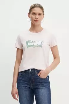 Хлопковая футболка Levi's, розовый