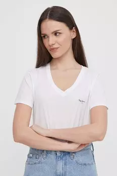 Хлопковая футболка LORETTE с V-образным вырезом Pepe Jeans, белый