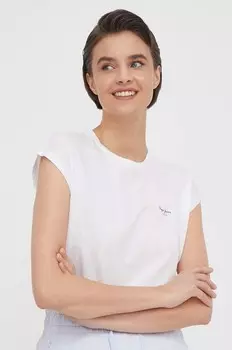 Хлопковая футболка LORY Pepe Jeans, белый