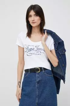 Хлопковая футболка Mery Pepe Jeans, белый
