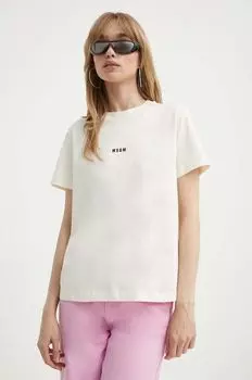 Хлопковая футболка Msgm, бежевый