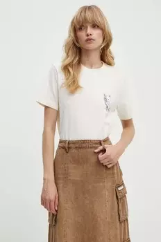 Хлопковая футболка Msgm, бежевый