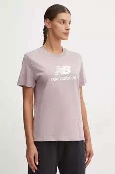 Хлопковая футболка New Balance, фиолетовый