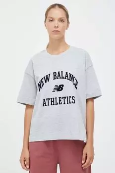 Хлопковая футболка New Balance, серый