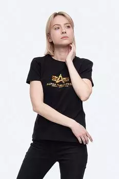 Хлопковая футболка New Basic T Hol. Распечатать письмо Alpha Industries, черный