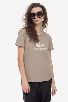 Хлопковая футболка New Basic T Wmn Alpha Industries, бежевый