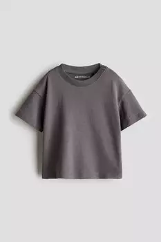 Хлопковая футболка оверсайз H&M, серый