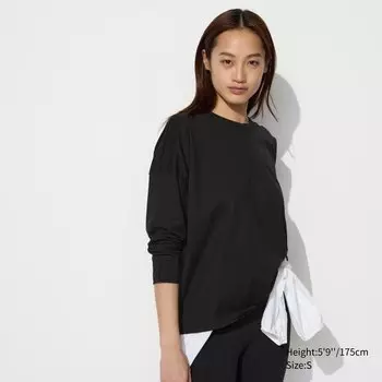 Хлопковая футболка оверсайз с длинными рукавами UNIQLO, черный