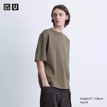 Хлопковая футболка оверсайз с круглым вырезом AIRism UNIQLO, зеленый