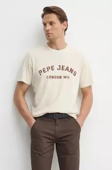 Хлопковая футболка Pepe Jeans ALDRIDGE, бежевый