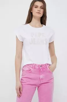 Хлопковая футболка Pepe Jeans, белый