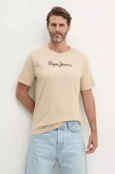 Хлопковая футболка Pepe Jeans Eggo, бежевый