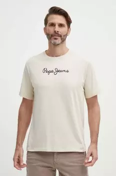 Хлопковая футболка Pepe Jeans Eggo, бежевый