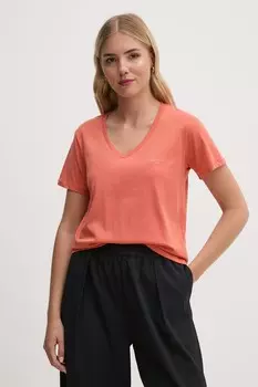 Хлопковая футболка Pepe Jeans FLOWER V NECK, оранжевый