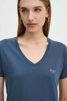 Хлопковая футболка Pepe Jeans FLOWER V NECK, темно-синий