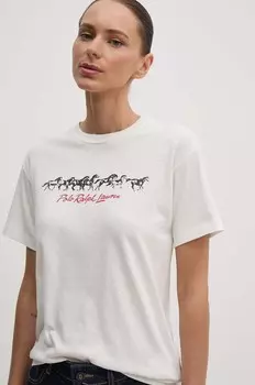 Хлопковая футболка Polo Ralph Lauren, бежевый
