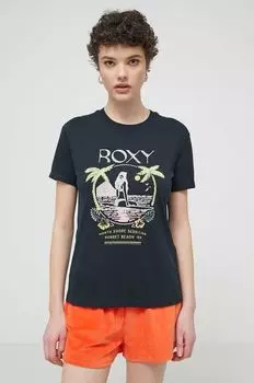 Хлопковая футболка Roxy, черный