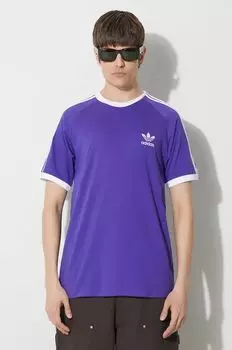 Хлопковая футболка с 3 полосками adidas Originals, фиолетовый