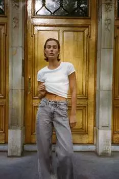 Хлопковая футболка с деталями по швам ZARA, белый