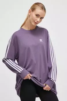Хлопковая футболка с длинными рукавами adidas Originals, фиолетовый