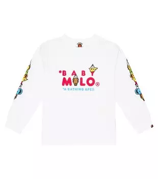 Хлопковая футболка с длинными рукавами Baby Milo BAPE, белый