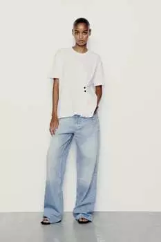 Хлопковая футболка с кнопками Zara, белый