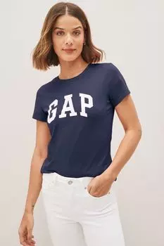 Хлопковая футболка с круглым вырезом и логотипом Gap, синий