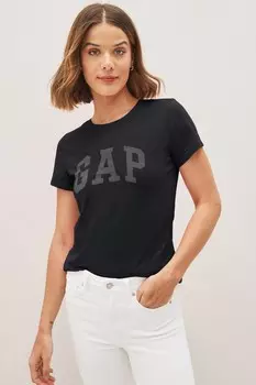 Хлопковая футболка с круглым вырезом и логотипом Gap, черный