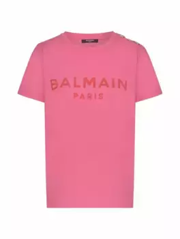 Хлопковая футболка с логотипом Balmain, розовый