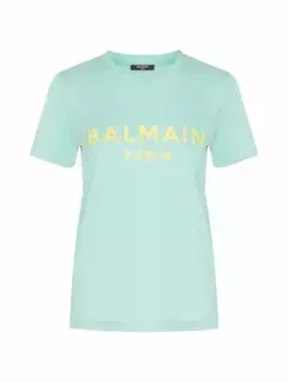 Хлопковая футболка с логотипом Balmain, зелёный
