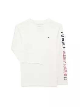 Хлопковая футболка с логотипом для мальчика Tommy Hilfiger, цвет Snow White