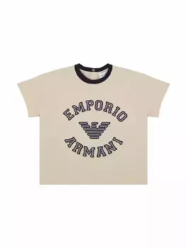 Хлопковая футболка с логотипом EMPORIO ARMANI, бежевый