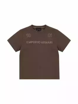 Хлопковая футболка с логотипом EMPORIO ARMANI, коричневый