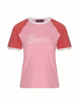 Хлопковая футболка с логотипом Gucci, розовый