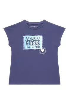 Хлопковая футболка с логотипом Guess, индиго